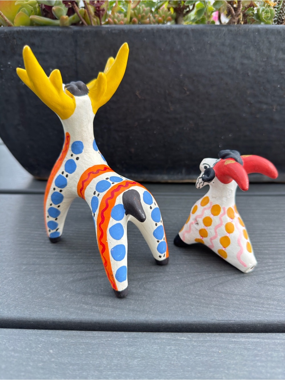 Vintage Russian Dymkovo Folk Art Reindeer & Goat Whistle Figurines Set - Picture 4 of 13